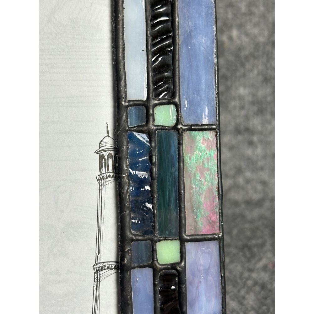 Vintage stained glass picture frame 4x6 Dale Tiffany blue iridescent coastal - Picture 4 of 10